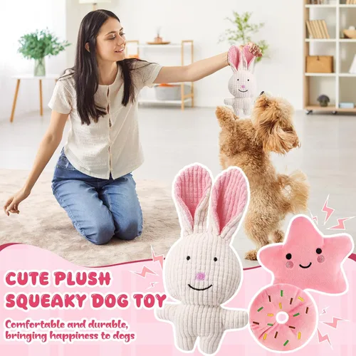 Miniatura 4 de Paquete de 9 juguetes de color rosa para cachorros para dentición, interactivos para mantenerlos ocupados, lindo juguete de goma suave para perros