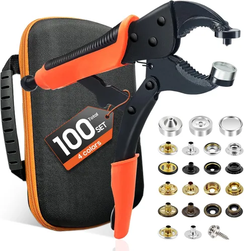 Kit de herramienta de broche de presión resistente, función de punzonado, herramienta de botón a presión con ajustador, herramienta de broche de 15