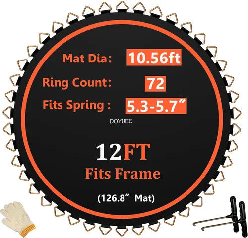 Tapete para cama elástica, tapete de 10.56 pies/126.8 pulgadas de diámetro con 72 anillos, se adapta al marco de trampolín de 12 pies, uso de
