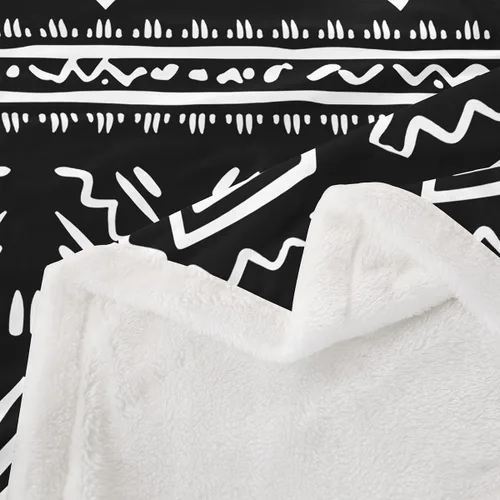 Miniatura 4 de Manta Decorativa Tribal Boho Azteca para Hombres y Mujeres, Manta de Vellón Étnica Bohemia Negro y Blanco de 50"X60", Manta Sherpa del Suroeste