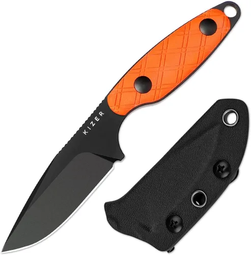 Miniatura 11 de Kizer Muskrat Cuchillo de hoja fija, 3.15 pulgadas 154CM cuchillo de cuello con patrón de rombos mango de micarta de hoja fija EDC cuchillos