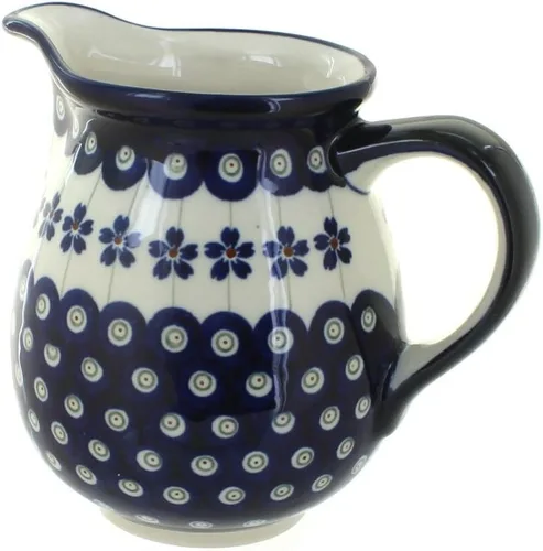 Miniatura 5 de Cerámica polaca Blue Rose - Jarra pequeña de tulipán azul, capacidad de 3.5 tazas, jarra de cerámica, perfecta para servir jarabe o crema