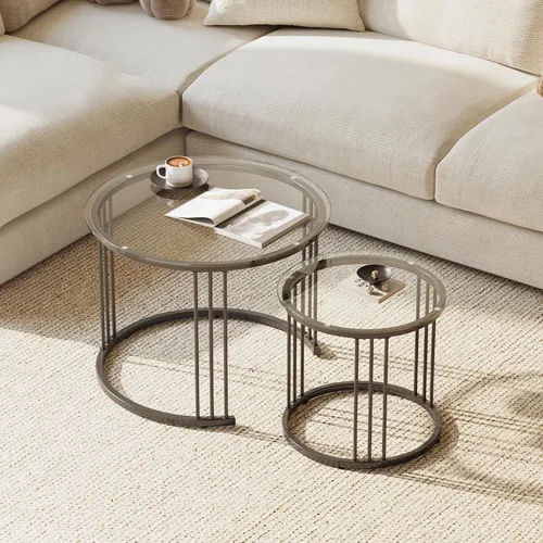 Miniatura 4 de Garden 4 you Mesa de centro anidable, mesa auxiliar redonda de 23.6 pulgadas, juego de 2, mesa anidable de vidrio con marco de metal, mesas Ceter