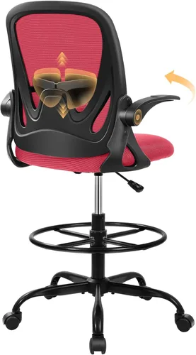Primy Silla de dibujo alta de oficina con reposabrazos abatibles, silla de escritorio ergonómica ejecutiva para computadora con soporte lumbar y