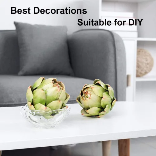 Miniatura 5 de GiftYou Paquete de 3 alcachofas artificiales verdes grandes, verduras artificiales y frutas falsas para decoración de cocina (verde)