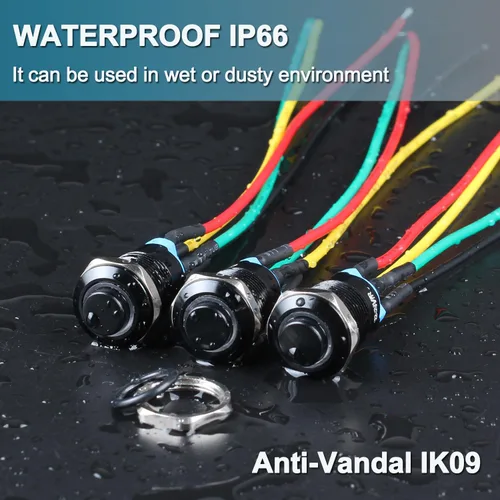 Miniatura 5 de 2 interruptores de botón con pestillo de 0.472 in con cable pre-soldado de 5.9 in 1NO 12V-24V ON-Off para orificio de montaje de 1/2 pulgada, anillo