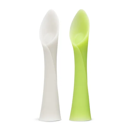 Miniatura 15 de Olababy Cuchara de entrenamiento de punta suave 100% silicona para el destete dirigido por el bebé, paquete de 2 (limón/coral)