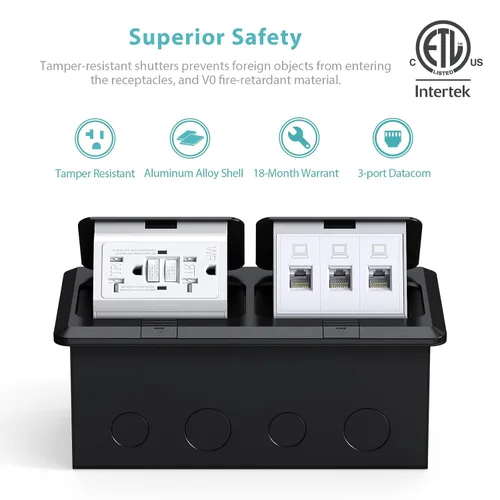 Miniatura 3 de WEBANG Kit eléctrico de caja de piso doble emergente, salida de receptáculo GFCI de acero inoxidable de 20 amperios, resistente a la intemperie