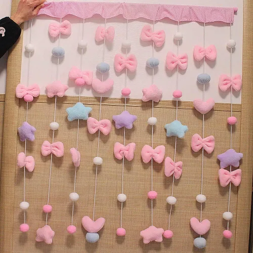 Miniatura 4 de Cortinas Kawaii para dormitorio de niñas, decoración para colgar en la pared, bonita estrella esponjosa con lazo, guirnalda de pentáculos, cortina