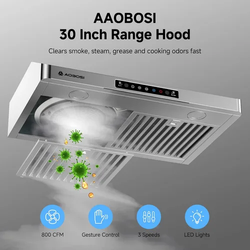 Miniatura 2 de AAOBOSI Campana Extractora de 30 pulgadas Bajo Gabinete, 700-CFM Detección de Gestos/Control Táctil/Motor Mejorado Bajo Ruido, Campana Extractora