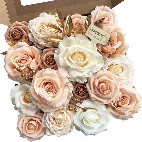 Miniatura 31 de FACINOC Rosas Flores Artificiales Ramo Combo Caja Set para Bricolaje Centros de Mesa de Boda para Mesa Nupcial Baby Shower Fiesta Decoraciones