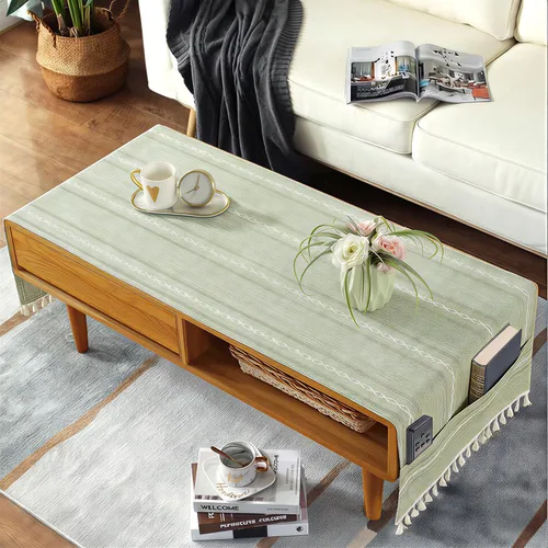 Miniatura 9 de Mantel de mesa auxiliar bohemio para sala de estar, con bolsillos y borlas, mantel rectangular a rayas para café, lavadora, secadora, refrigerador