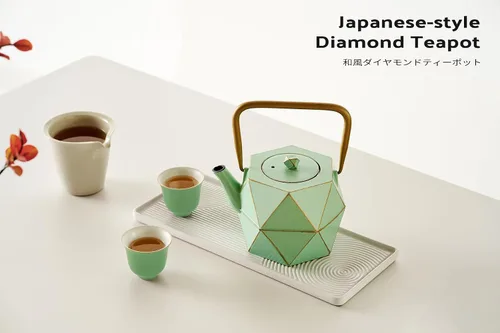 Miniatura 2 de Toptier - Tetera de hierro fundido, hervidor de té seguro para estufa japonés de hierro fundido, tetera de diseño de diamante con infusor removible
