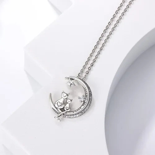 Miniatura 3 de Odinstone Collar de gato colgante de plata de ley S925 colgante de gato en luna circonita cúbica joyería de mujer regalos para mamá con paquete