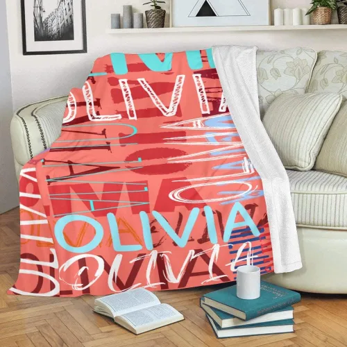 Miniatura 3 de Manta personalizada con nombre, mantas personalizadas con monograma y diseño de color contrastante, manta personalizada para bebé niña o niño, Rojo