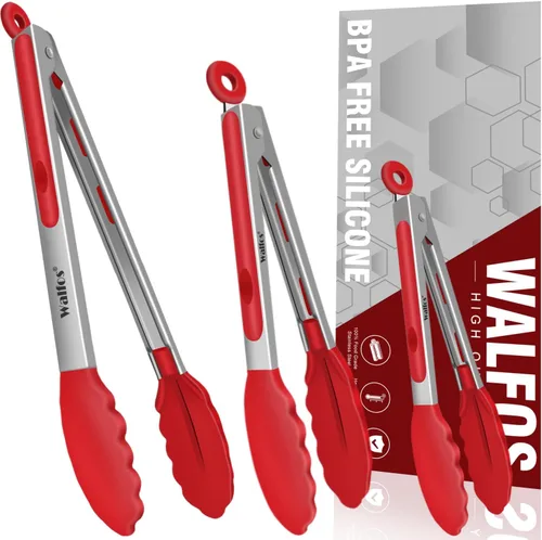 Miniatura 11 de Walfos Pinzas de cocina de acero inoxidable – Pinzas de metal de bloqueo resistentes de 7, 9 y 12 pulgadas para cocinar, asar a la parrilla, juego