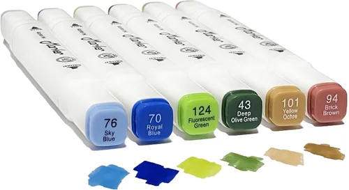 Arhomet Juego de marcadores de alcohol multicolor, 6 marcadores artísticos de doble punta para dibujar bocetos de doble punta para adultos artistas
