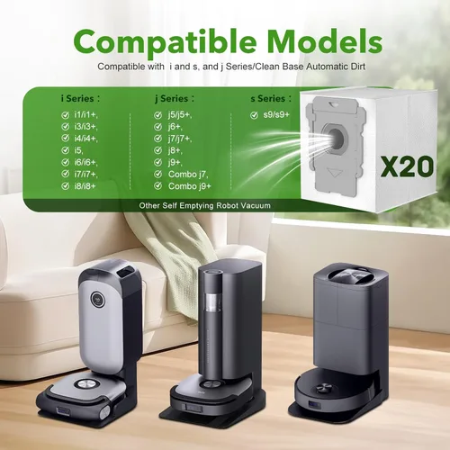 Miniatura 2 de Paquete de 20 bolsas de vacío para iRobot Roomba i7 i7+ i8 i8+ i3 i3+ i4 i4+ i6 i6+ j7 j7+ s9 s9+, s9plus, I & S & J Series Clean Base Bolsas