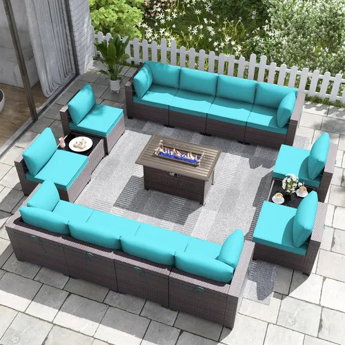 Miniatura 61 de Kurapika juego de muebles de patio 4 piezas de mimbre al aire libre, sillas de ratán, juego informal con mesa de café, juego de bistró con mecedora