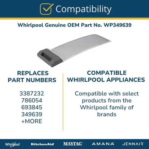 Miniatura 5 de Whirlpool WP349639 Pieza de repuesto de filtro de pelusa para secadora OEM genuina - Reemplaza 3387232, 693845, 786054, 349639