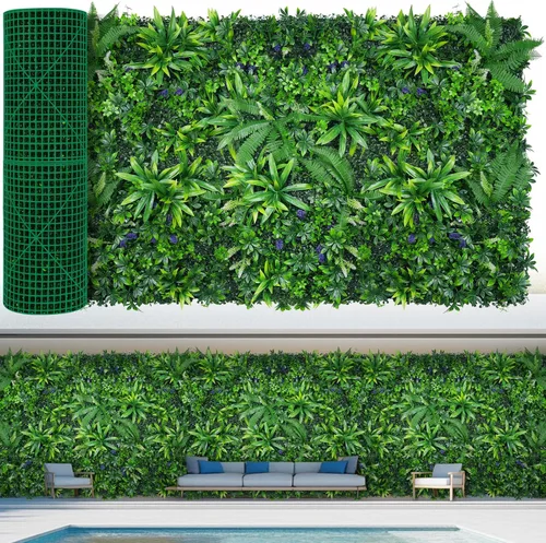Miniatura 15 de Paneles de pared de césped de 20 x 20 pulgadas, 16 piezas de fondo de vegetación artificial con hojas resistentes a los rayos UV, decoración