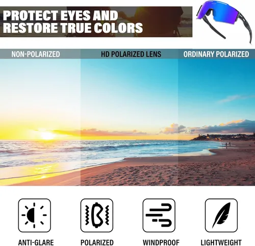 Miniatura 5 de Gafas de sol deportivas polarizadas UV400 para hombres y mujeres, gafas de ciclismo resistentes al viento para conducción, carrera, golf, lentes