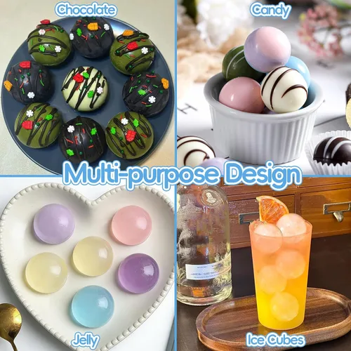 Miniatura 5 de Molde de silicona semiesfera para trufas de chocolate, caramelos, juego de 2 Soft Easy to Demold,30 Cavities for Ice Cubes, Jelly, Jello, Cake