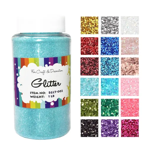 Miniatura 18 de Brillantina gruesa, 18 frascos de colores surtidos para manualidades, cuerpo, maquillaje y purpurina para uñas.