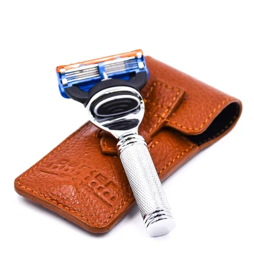 Miniatura 2 de Parker Travel Fusion - Maquinilla de afeitar compacta de 2.75 pulgadas estilo fusión con lujosa funda de cuero para silla de montar y 1 hoja