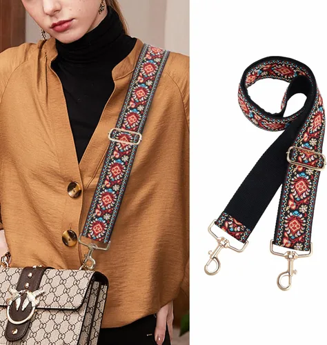 Miniatura 7 de Correa para bolso, correa ajustable de 2 pulgadas de ancho, correa cruzada de varios patrones, A#-flor roja, Lienzo, personalizado, unisex