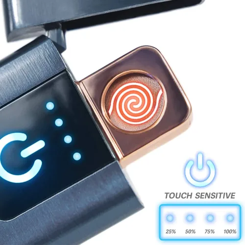 Miniatura 2 de Encendedor inteligente con sensor de huellas dactilares, sin llama, resistente al viento, encendedor de cigarrillos de doble cara, encendedor Negro