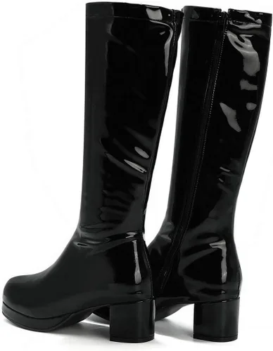 Miniatura 2 de MAVMAX Botas altas hasta la rodilla de charol para mujer, tacón grueso, plataforma, cremallera, punta redonda