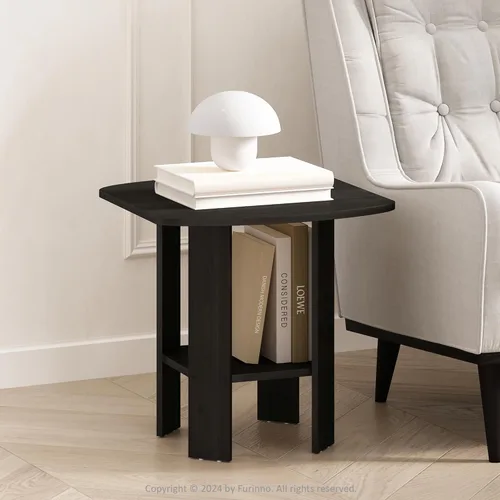 Miniatura 9 de FURINNO - Mesita auxiliar de diseño sencillo Roble Francés/Negro