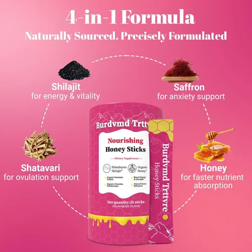 Miniatura 3 de Shilajit - Palitos de miel Shilejit para mujeres y hombres, sabor fresa, energía natural y apoyo de vitalidad, equilibrio hormonal, enfoque