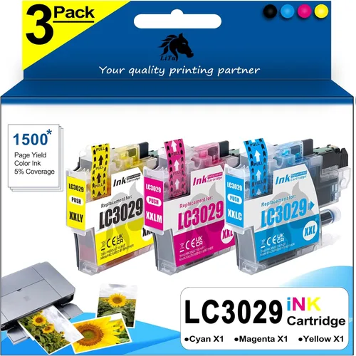 LC30293PKS - Paquete de 3 cartuchos de tinta color C/M/Y LC30293PKS, repuesto de súper alto rendimiento para cartuchos de tinta Brother LC3029XXL