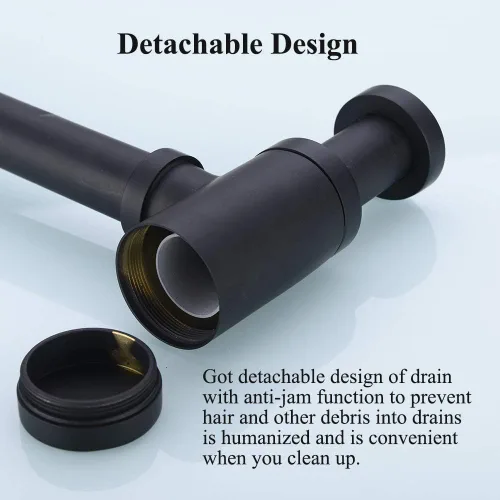 Miniatura 5 de Trampa para botellas de latón, 1 1/4 redonda, trampa en P, trampa decorativa para lavabo, fregadero, tubo de drenaje, altura ajustable, color negro