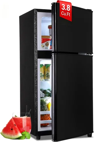 Miniatura 18 de Refrigerador dormitorio con congelador, refrigerador pequeño de 3.45 pies cúbicos con congelador para apartamento, temperatura ajustable de 7