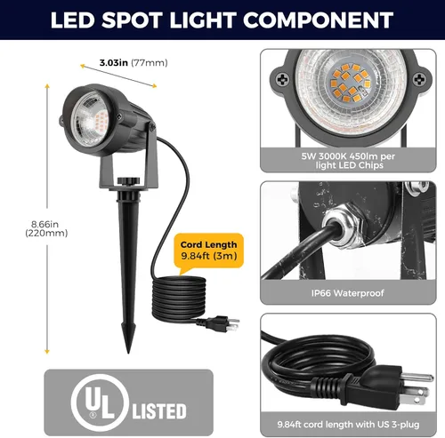 Miniatura 4 de L LOHAS LED 5W Iluminación para exteriores del amanecer al anochecer, encendido y apagado automático, foco de paisaje para exteriores de 3000K
