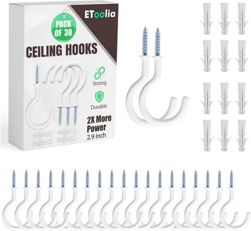 Miniatura 22 de 75 piezas de ganchos de techo para colgar plantas, tazas, utensilios con revestimiento de vinilo, ganchos para roscar en tazas para madera y paneles
