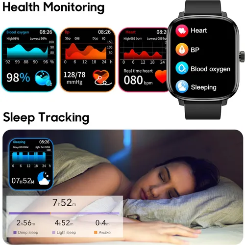 Miniatura 3 de KALINCO Reloj inteligente para hombre, rastreador de fitness de 1.69 pulgadas con frecuencia cardíaca, presión arterial, seguimiento de oxígeno