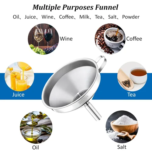 Miniatura 7 de Embudo de cocina con colador y filtro de malla fina 200, embudo de filtro de aceite de freidora de acero inoxidable 18/8 de grado alimenticio de 5