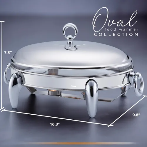 Miniatura 3 de Juego de bufé de 3 cuartos de galón Calentadores de alimentos para fiestas, bufé, plato de vidrio apto para horno con base y cubierta de acero