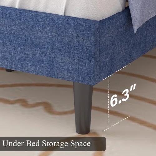 Miniatura 5 de HOMBCK Marco de Cama Queen con Cabecera Capitoné con Botones, Marco de Cama de Plataforma Tapizada Azul, Tela Suave/Soporte de Listones de Madera/No