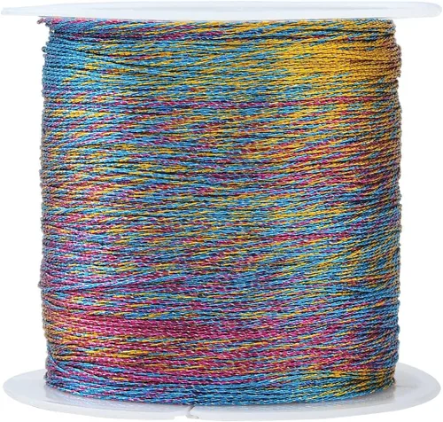 Miniatura 10 de LiQunSweet 10 rollos de 24 yardas (72.2 ft)/rollo de cordones metálicos redondos coloridos de poliéster para collares, pulseras, joyas