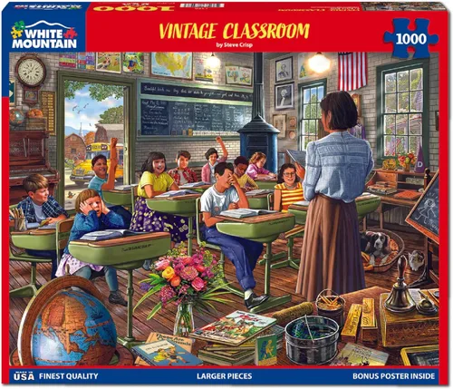 Miniatura 2 de White Mountain Rompecabezas de Aula Vintage para Adultos de 1000 Piezas Rompecabezas Icónico de Verano para Personas Mayores y Familia