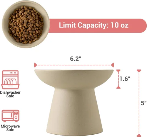 Miniatura 2 de CEEFU Cuenco Elevado Extra Ancho de Cerámica para Gatos - Plato Poco Profundo de 6.2" para Alivio de la Fatiga de los Bigotes, 5" de Altura
