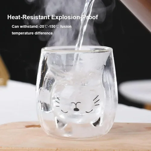 Miniatura 4 de ANSQU Linda taza de té de gato, tazas de café de doble pared de vidrio, vaso de chupito de espresso, taza de leche (6.8 fl oz/6.8 oz), regalos