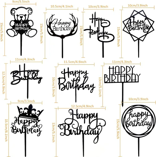 Miniatura 2 de Juego de 20 adornos acrílicos negros para tartas de cumpleaños, para niños, niñas, mujeres, hombres, suministros de decoración de fiesta