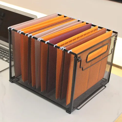 Miniatura 8 de SETTFRFE Paquete de 2 organizadores de archivos, cajas de archivos de metal para carpetas colgantes, organizador de carpetas colgantes