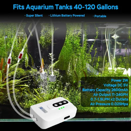 Miniatura 2 de AquaMiracle Bomba de aire portátil de acuario alimentada por batería de litio para pecera, aireador recargable por USB para pesca al aire libre